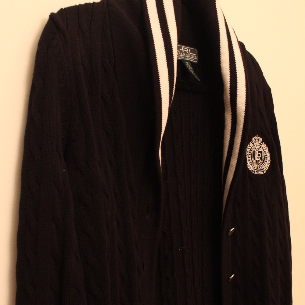 ralph lauren navy blue & white sweater/blazer